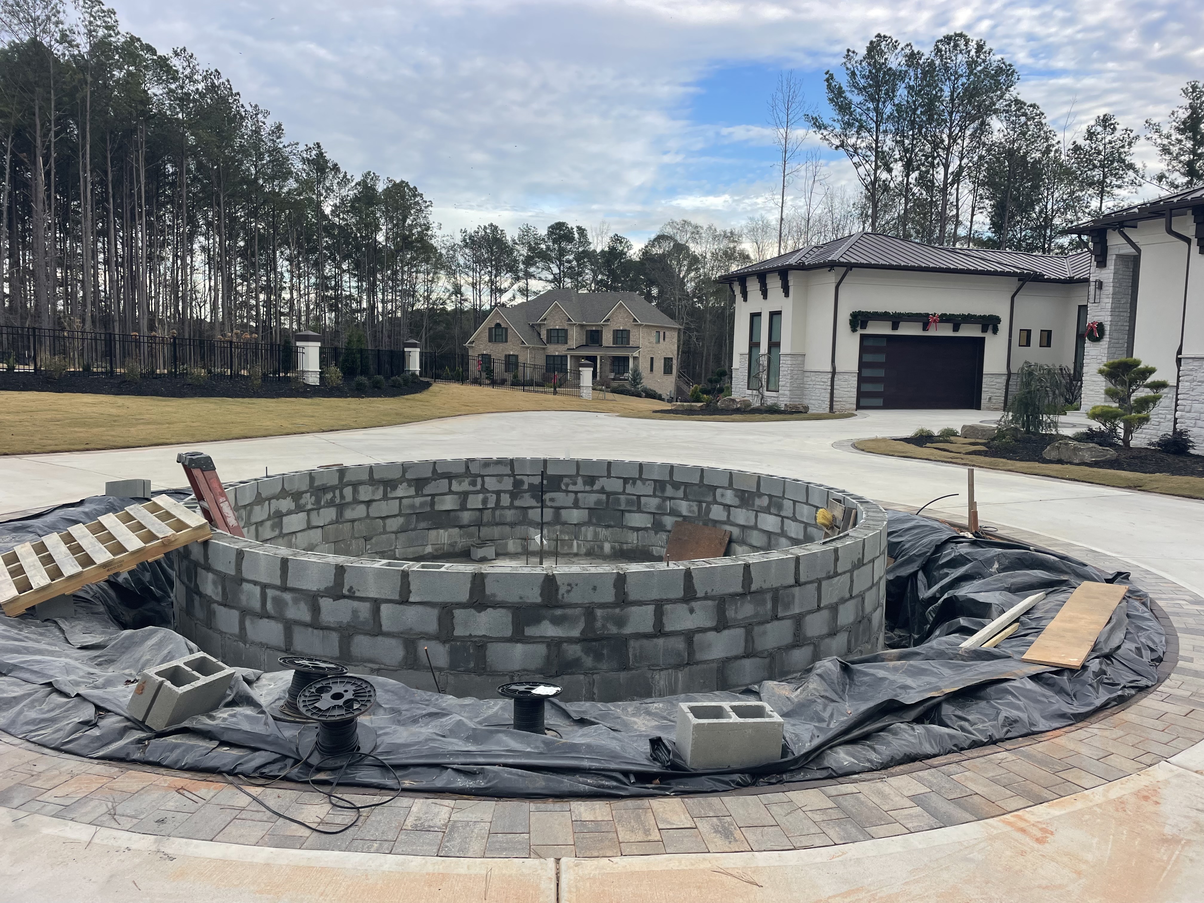 Custom fountain during construction — view 1