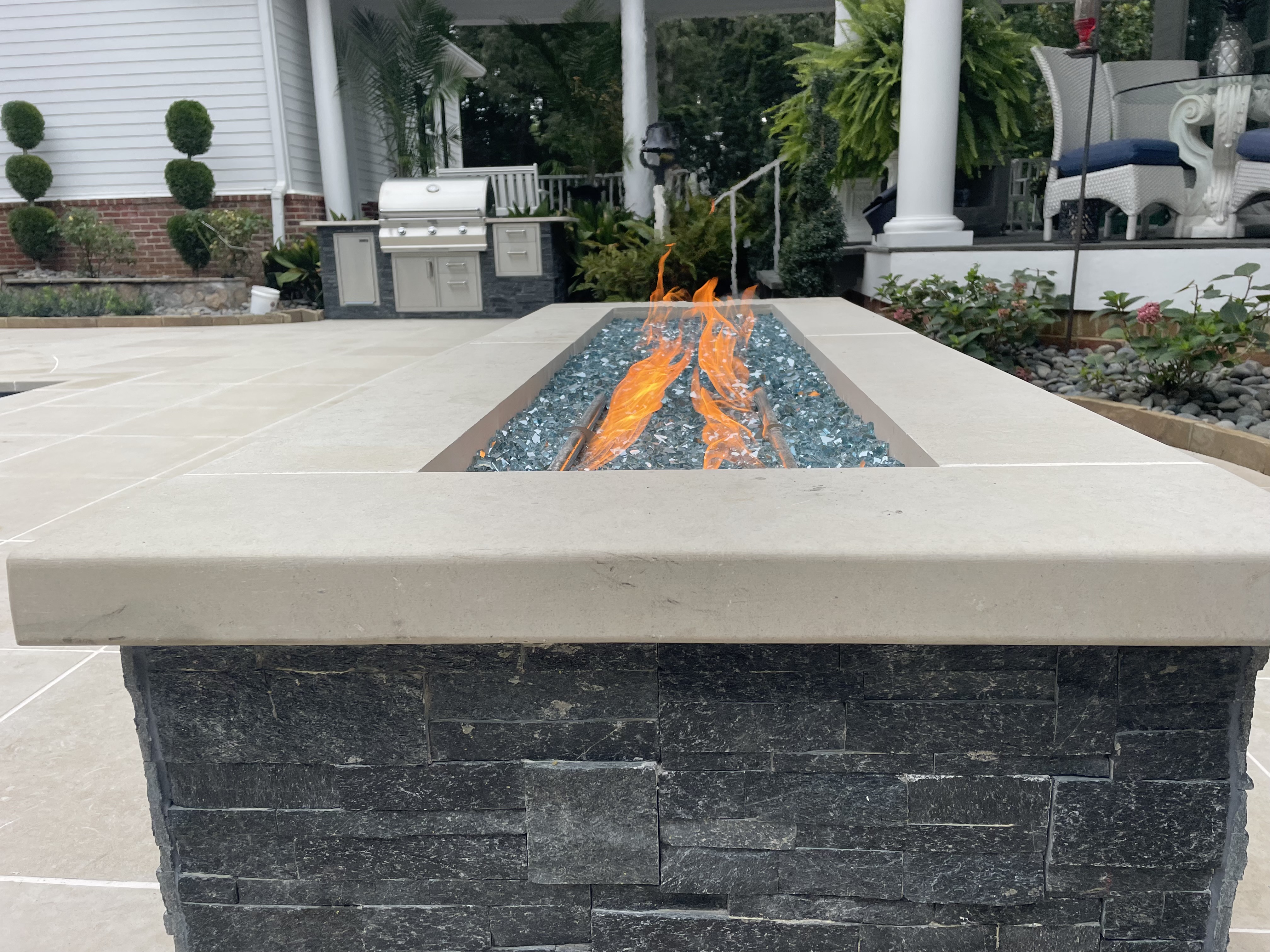 Fire pit by pool