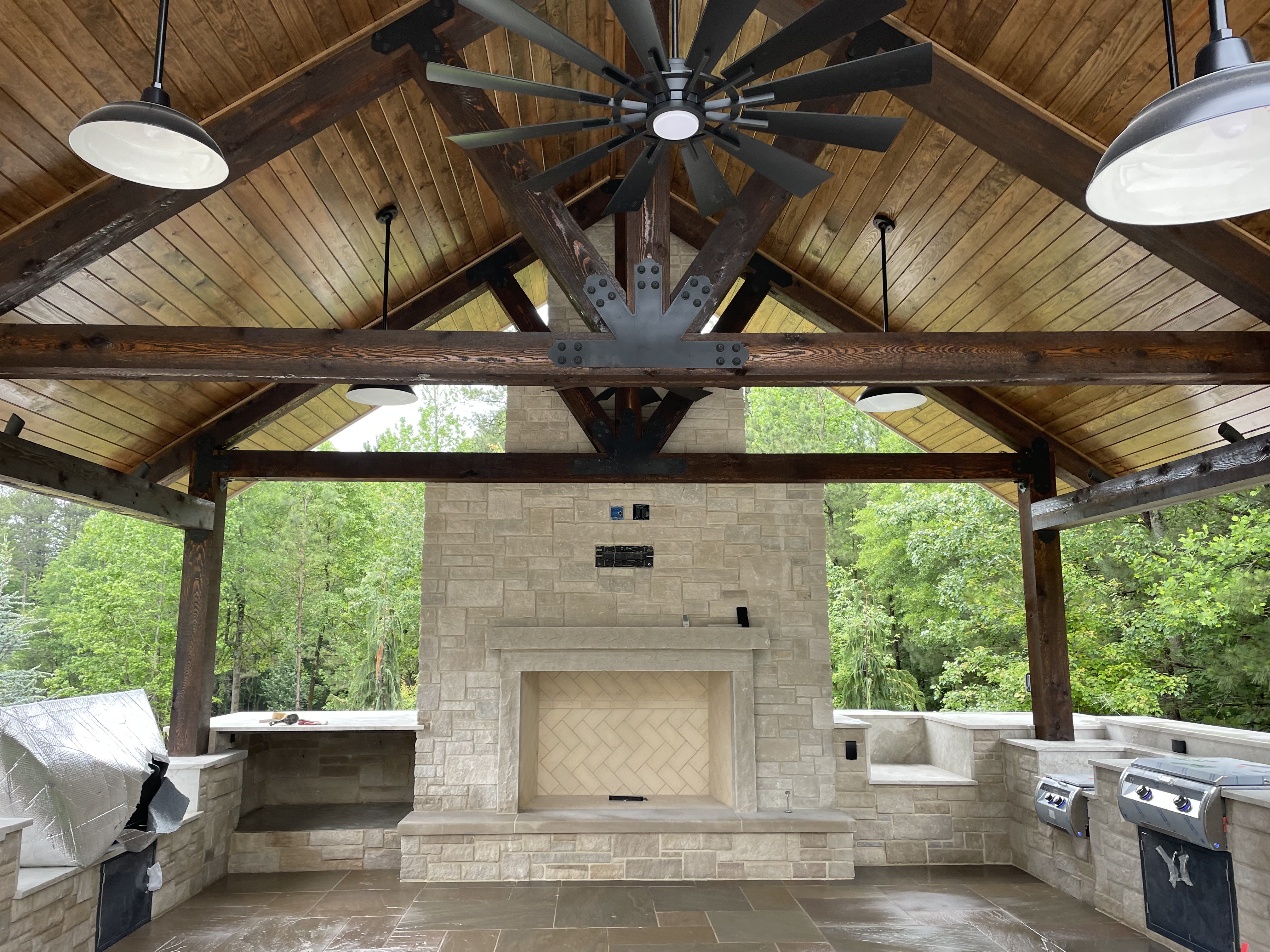 Timber Pavilion with Fireplace